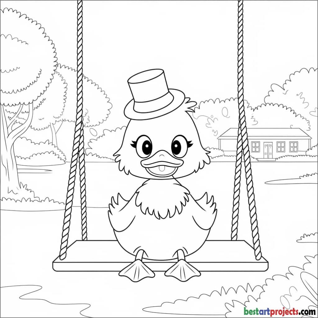 Duck on a Swing coloring page 