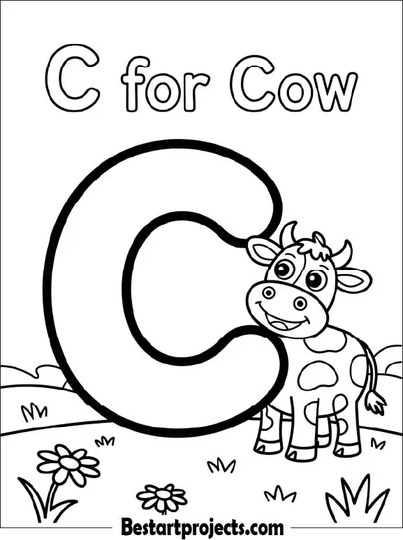 10. C For Cow Coloring page for kids