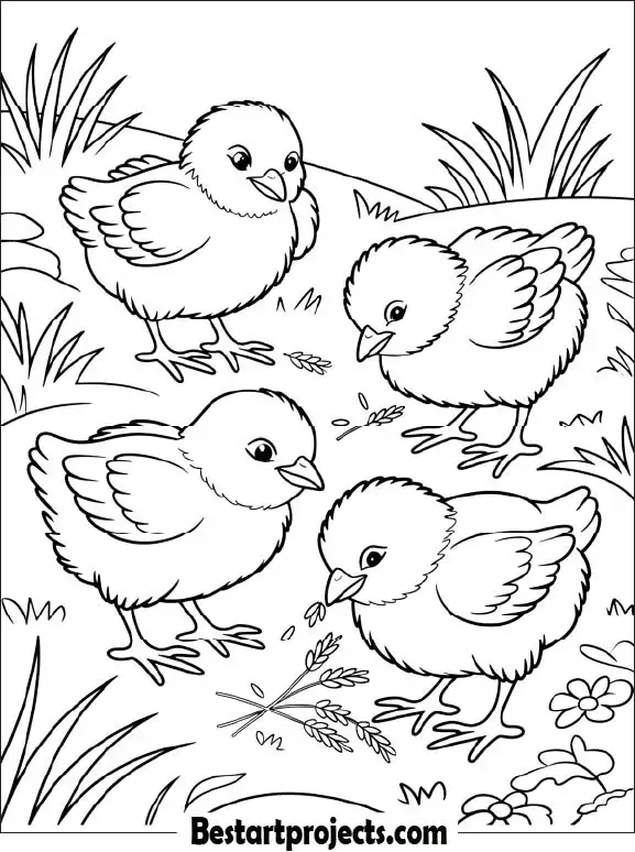 10.Chicks Eating Grains