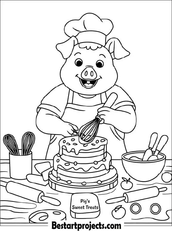 10.Pig Baker Decorating a Cake