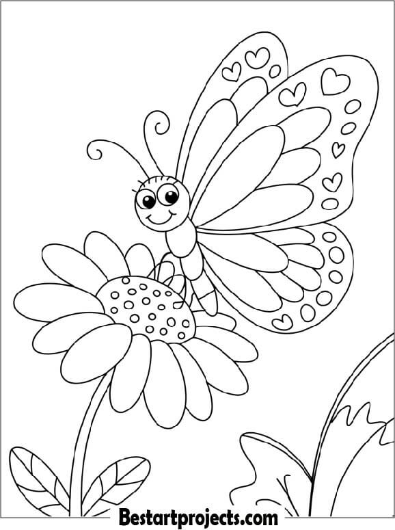 Cute Butterfly Coloring page for Preschool