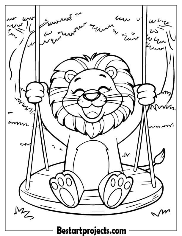 Happy lion on a swing