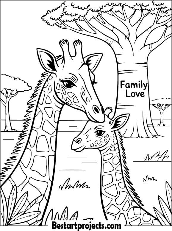 Mother Giraffe with a Baby Coloring Page
