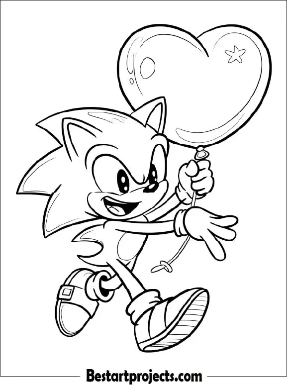 11.Sonic with a Heart Shape Balloon - Coloring page for kids