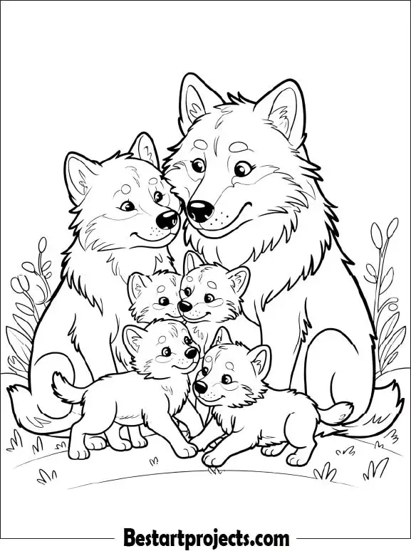 Wolf Family Together Coloring Page