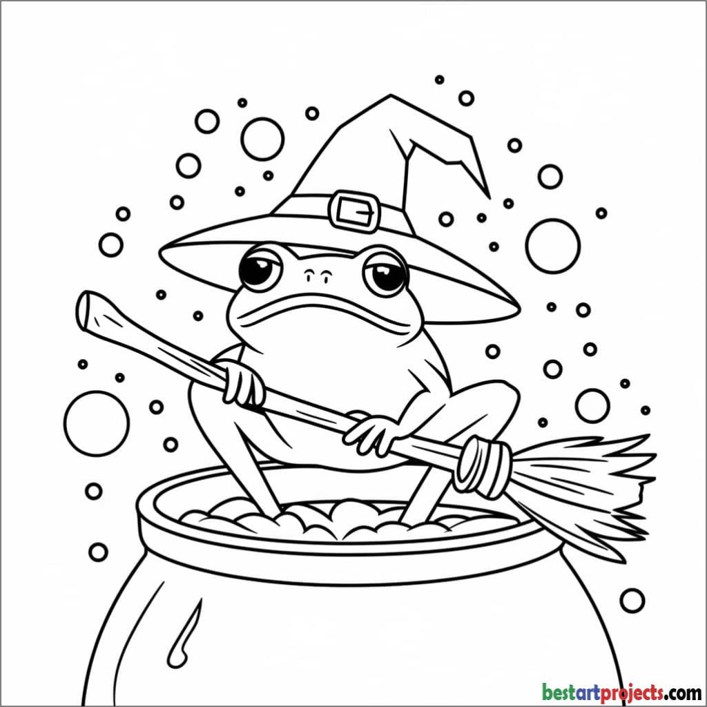 Witch Frog Coloring Sheet for Kids