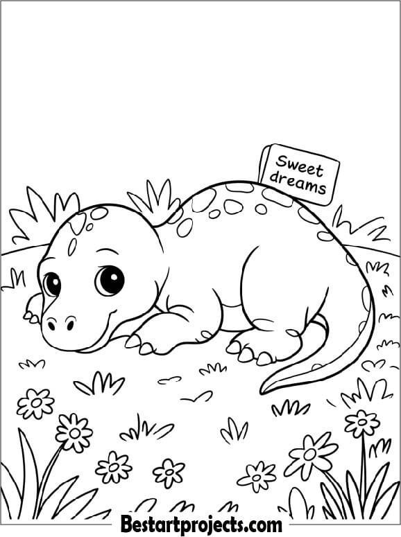 Baby Brontosaurus  Sleeping on Grass