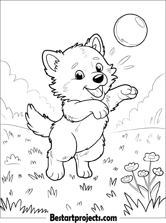 Playful Baby Wolf with a Ball Coloring page for Free