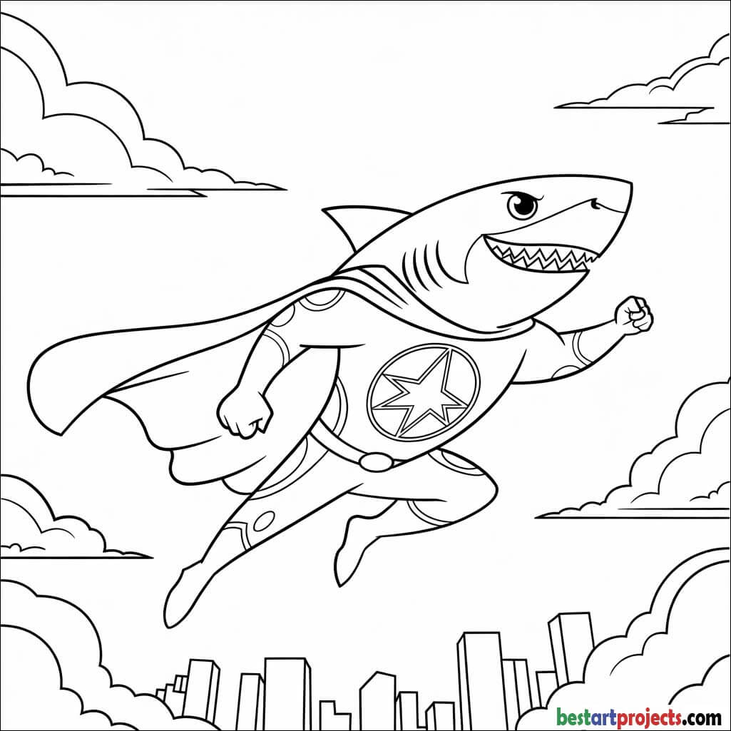 Superhero shark Coloring page
