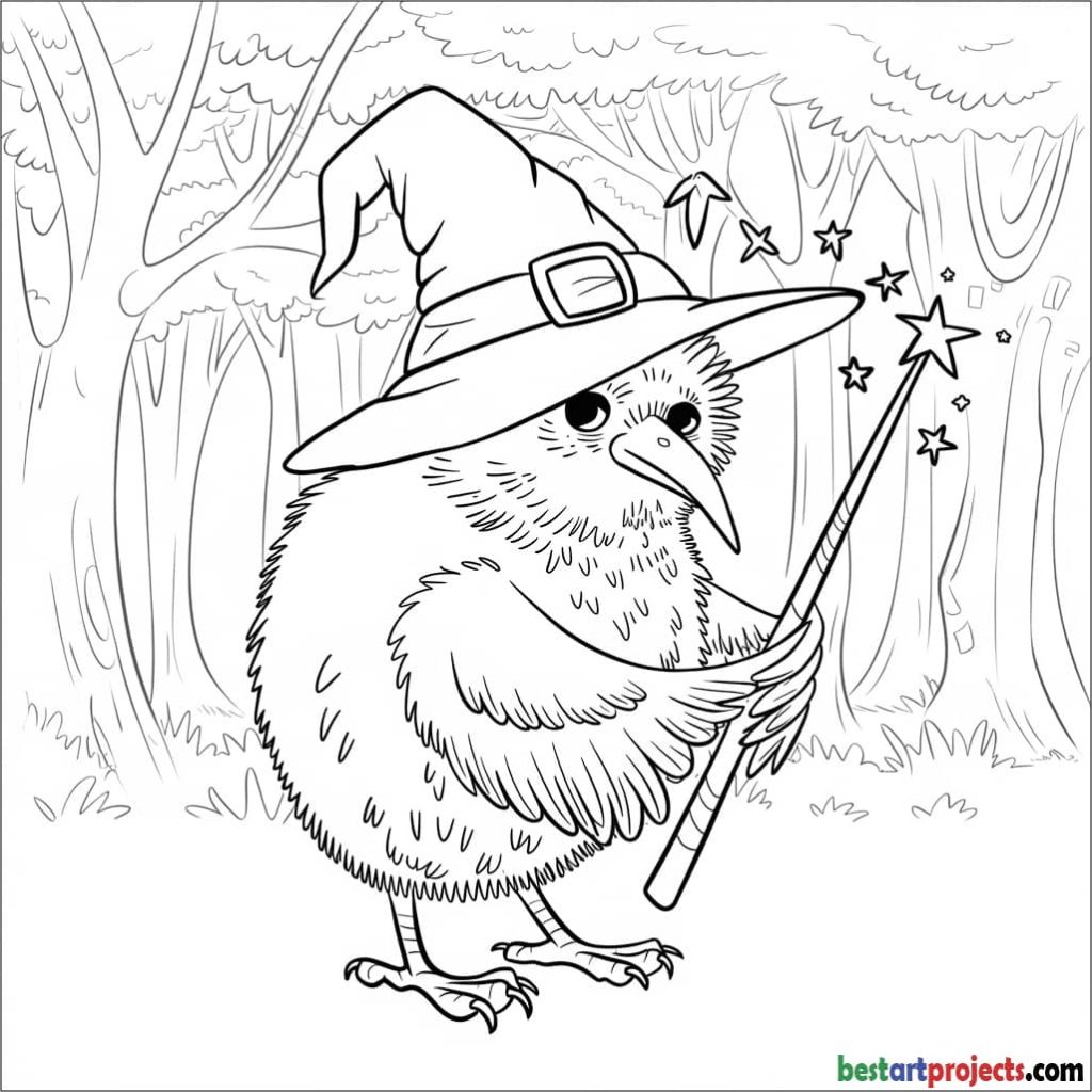 Magical Kiwi Printable Coloring Page