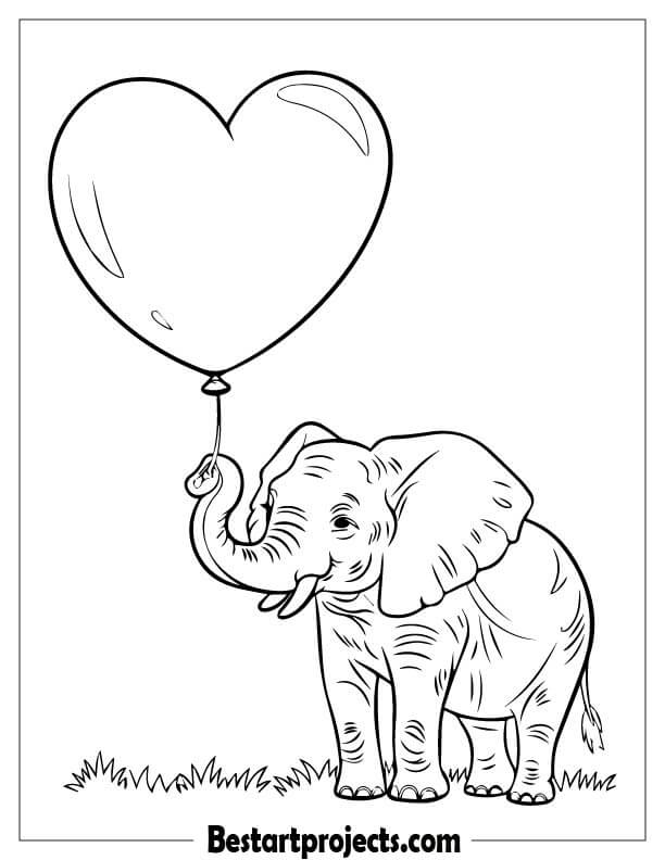 Elephant with a big heart-shaped balloon
