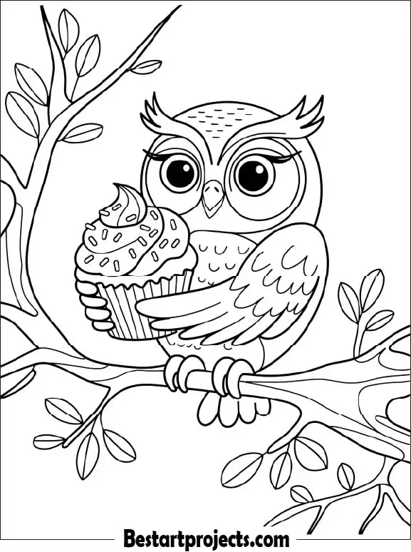 13.Owl Holding a Cupcake
