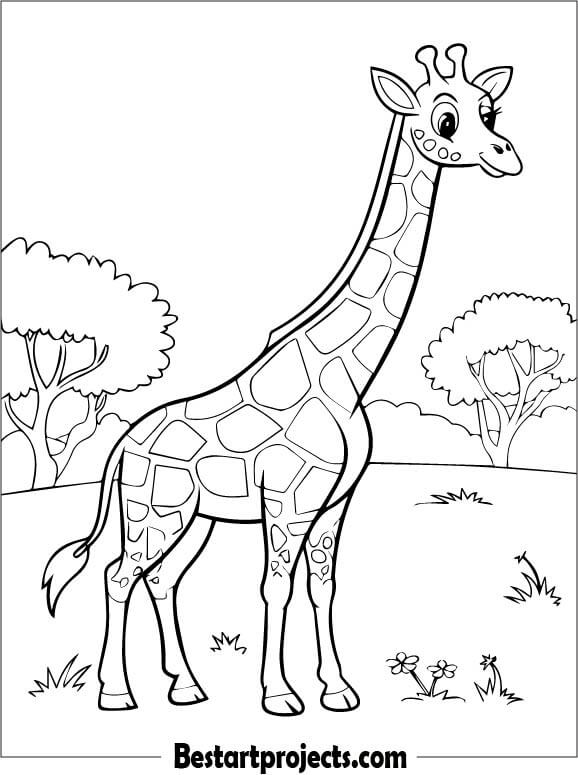 Simple  Cartoon Giraffe Coloring Page