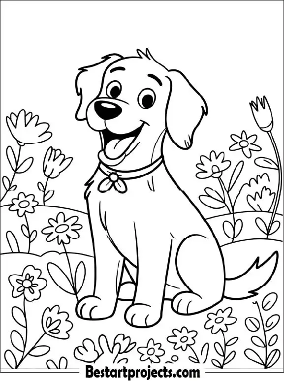 Smiling Dog Coloring Page for Kids