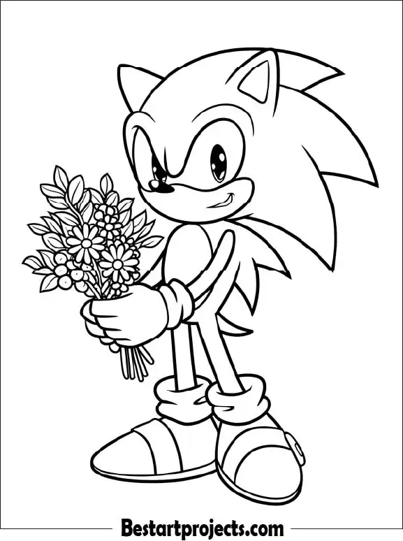 13.Sonic Holding a Bouquet of Flowers - Free Coloring page
