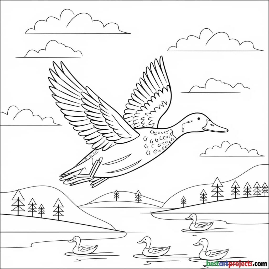 Flying Duck Coloring Page