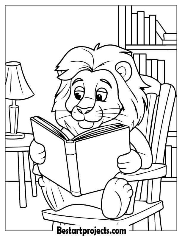 Lion reading a storybook