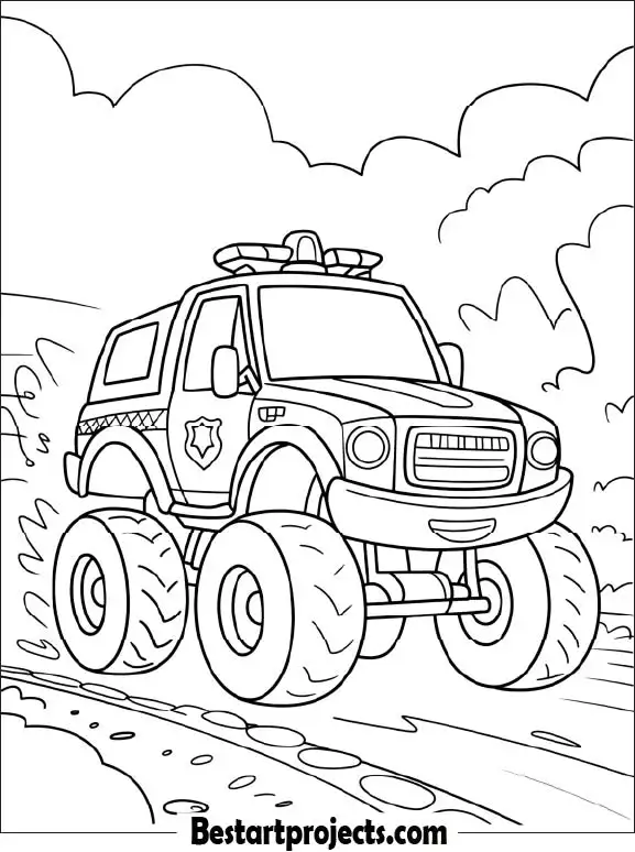 Police Monster Truck Coloring Page for Kids