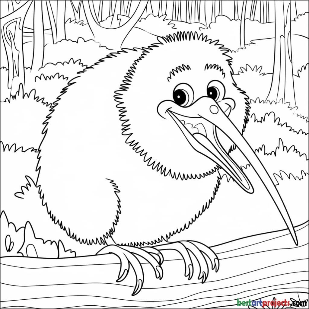 Smiling Kiwi Bird Coloring Page for Kids