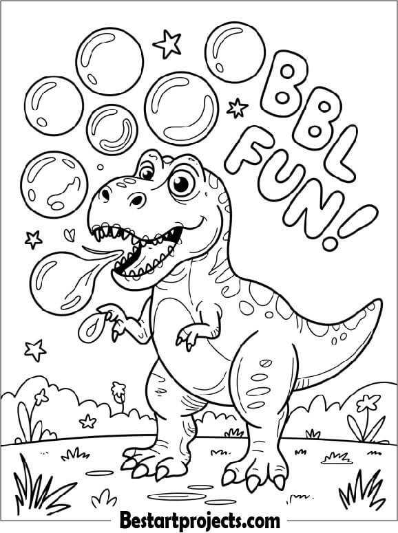 Dinosaur Blowing Bubbles Coloring Page for Kids