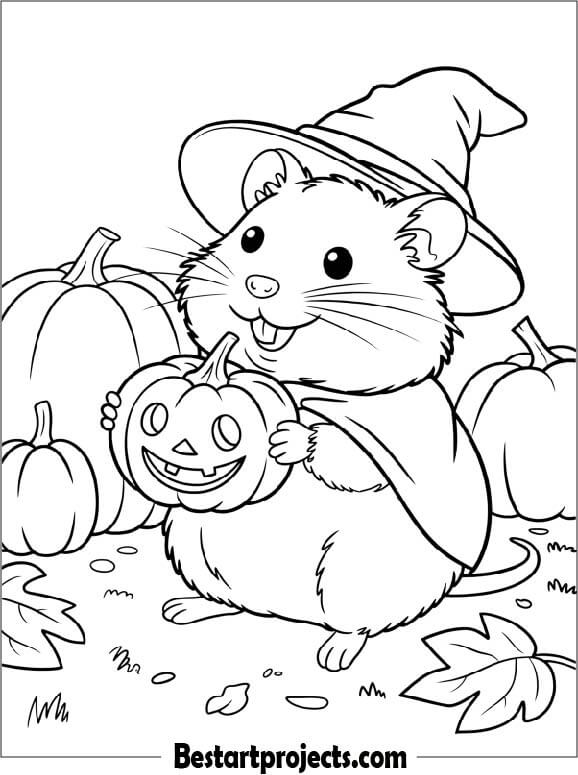 Hamster Holding a Pumpkin for Halloween