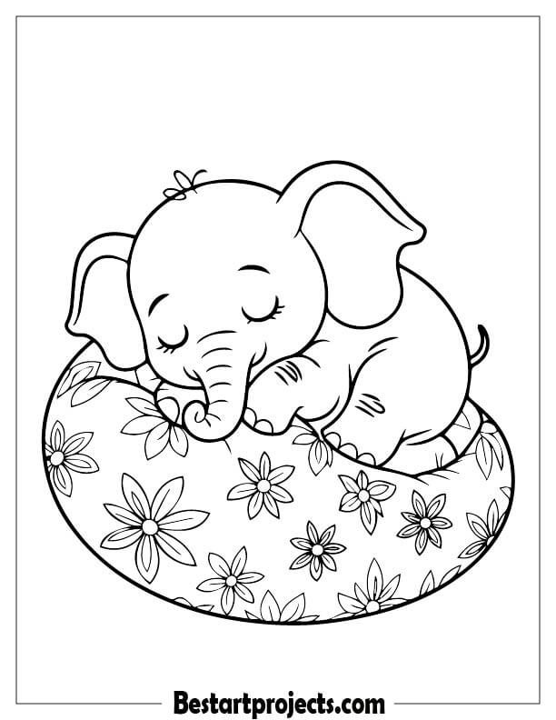 Sleeping Elephant on a Fluffy Pillow