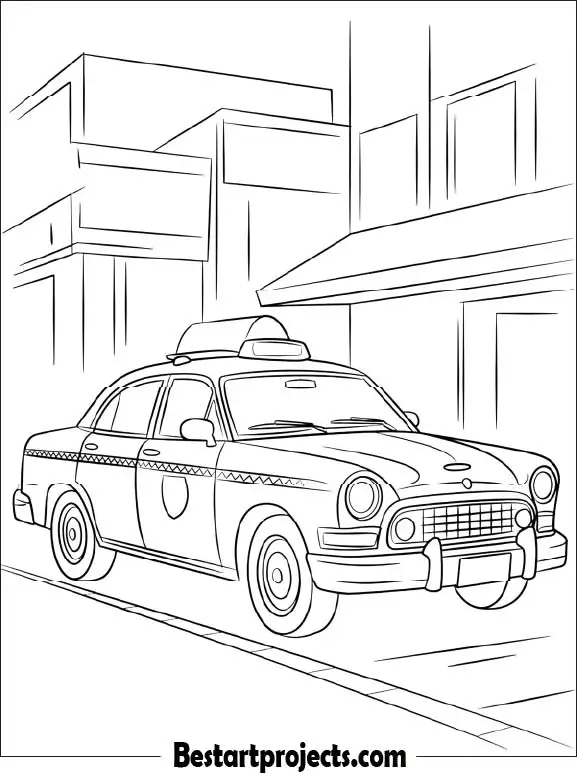 Taxi Car Coloring Page for Sheet for Kids