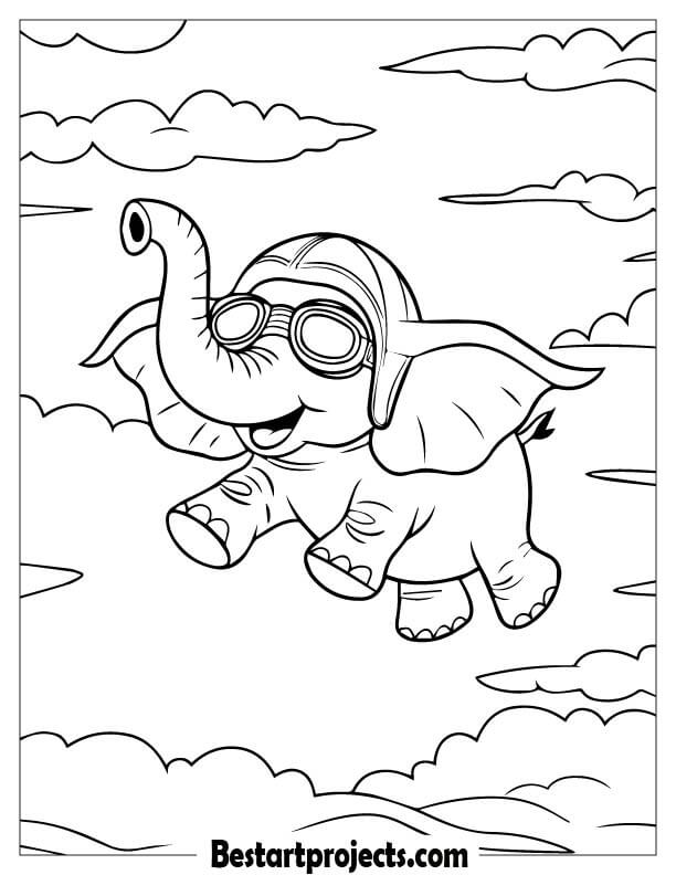 Elephant Flying Coloring page