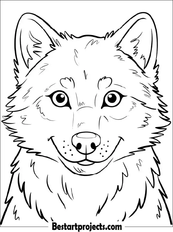 Friendly Wolf Face Coloring Page