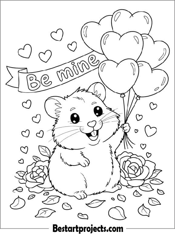 Hamster with Heart-Shaped Balloons for Valentine’s Day