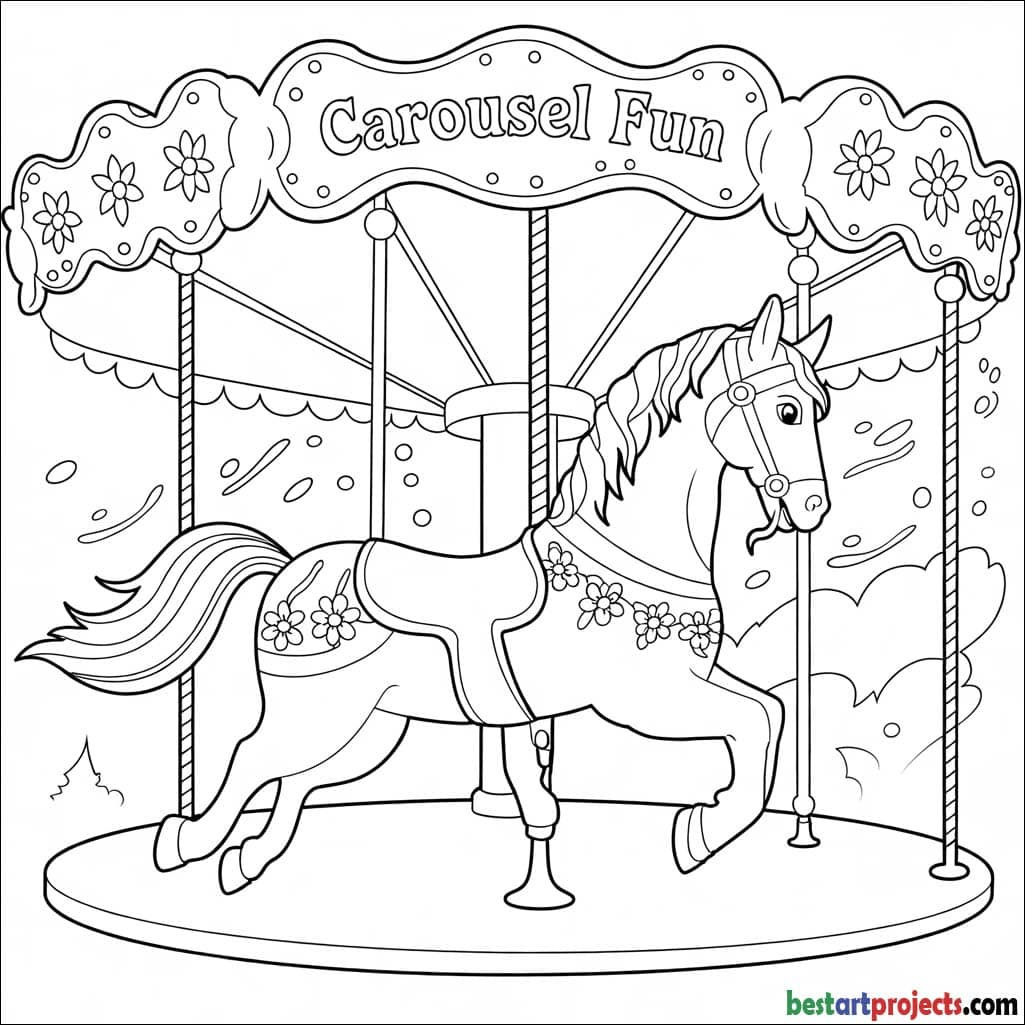 Horse on a Carousel Coloring page