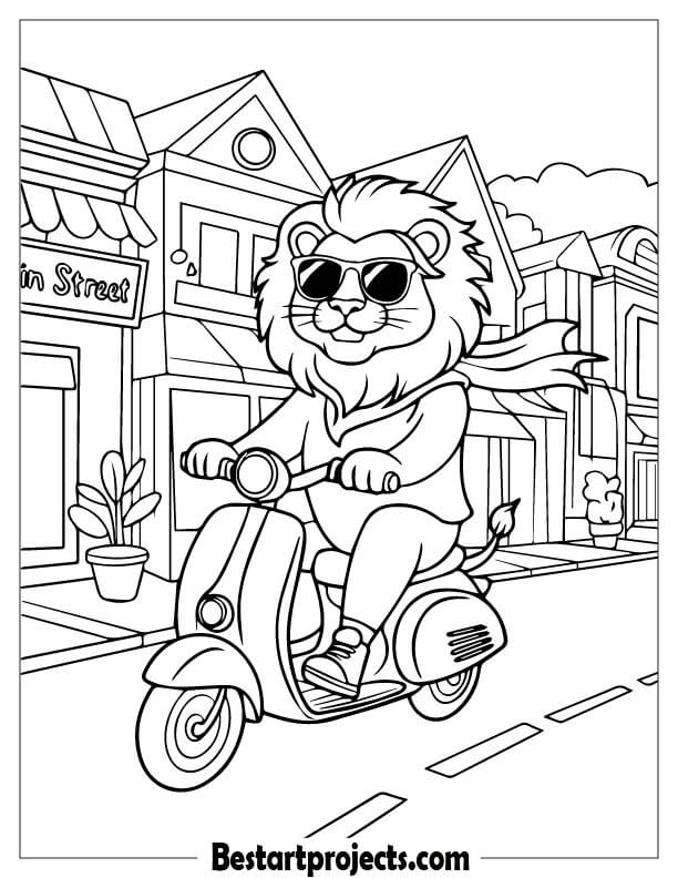 Lion riding a scooter