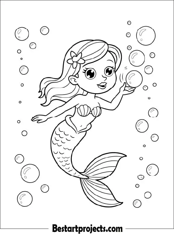 Mermaid Blowing Bubbles Coloring Page
