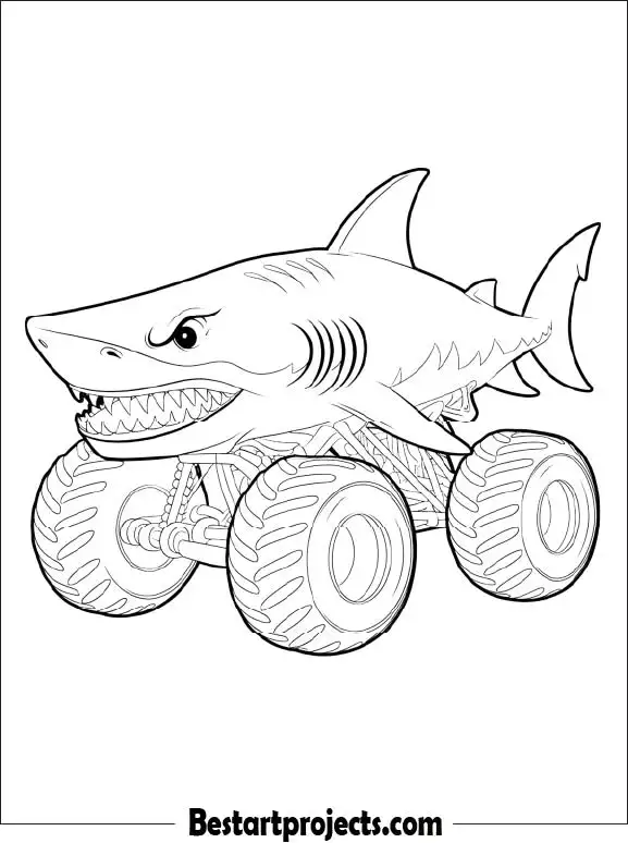 Shark Monster Truck Coloring Page