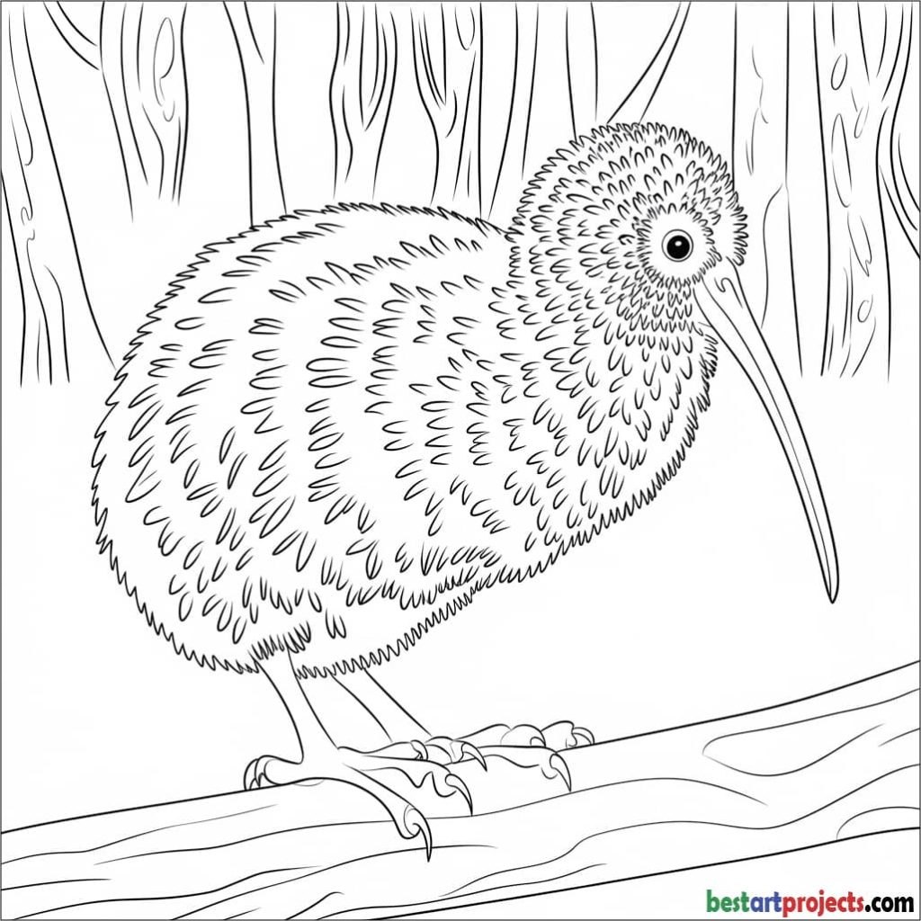 Kiwi Bird on a Log Free Printable Coloring Page