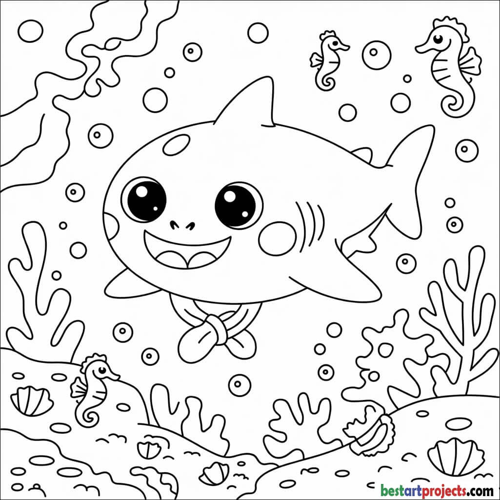 Kawaii shark with big eyes Coloring picture