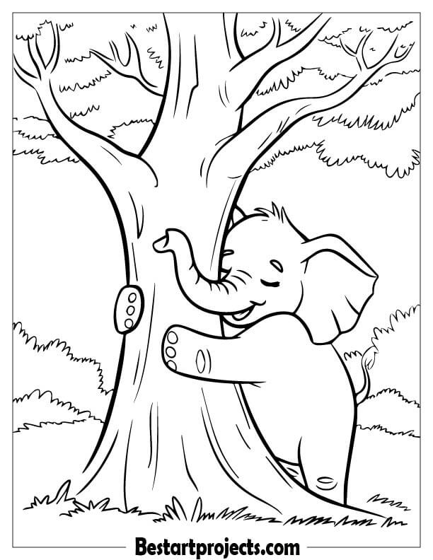 Loving Elephant Hugging a Tree