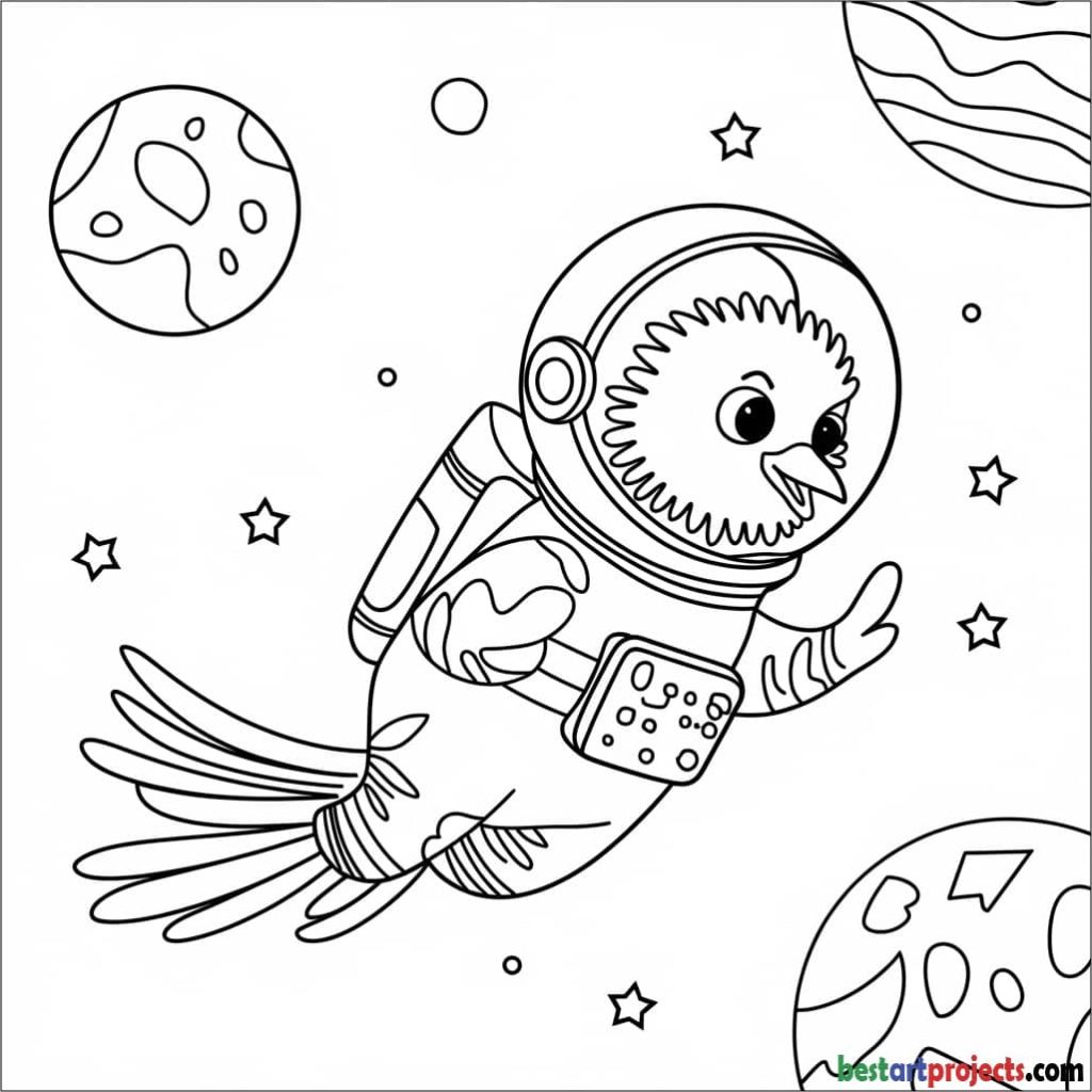 Kiwi Bird in Space Coloring Page
