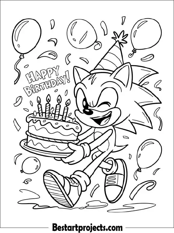 18. Sonic Holding a Birthday Cake - Coloring page for free