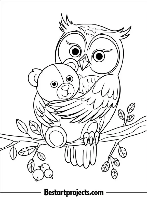 18.Baby Owl with a Teddy Bear
