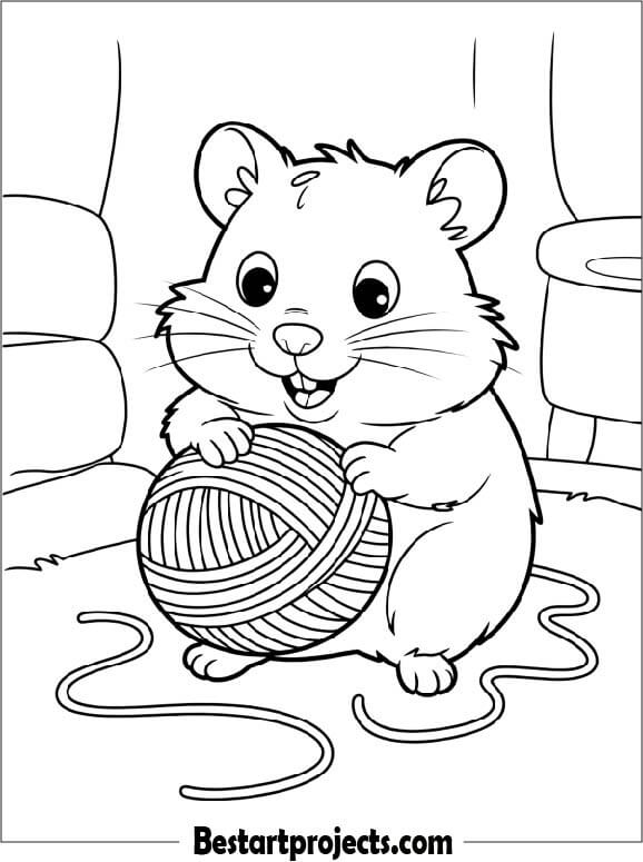 Hamster Playing with a Ball of Yarn