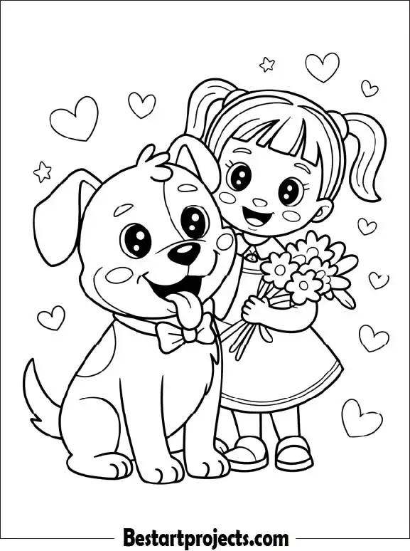Kawaii Cartoon Dog with a Little Girl
