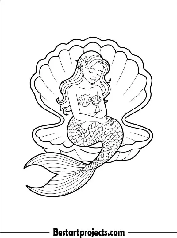 Mermaid Siting on a Seashell Coloring Page