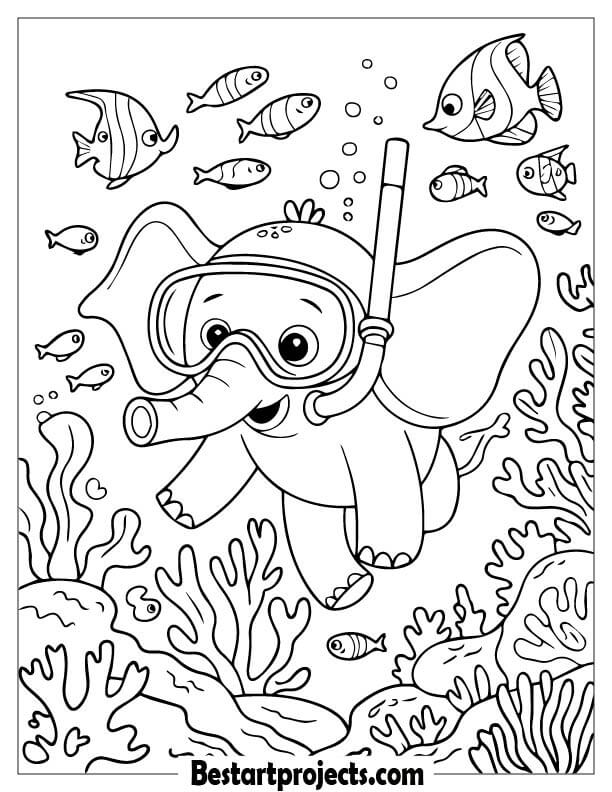 Underwater Elephant Breathing Through a Snorkel