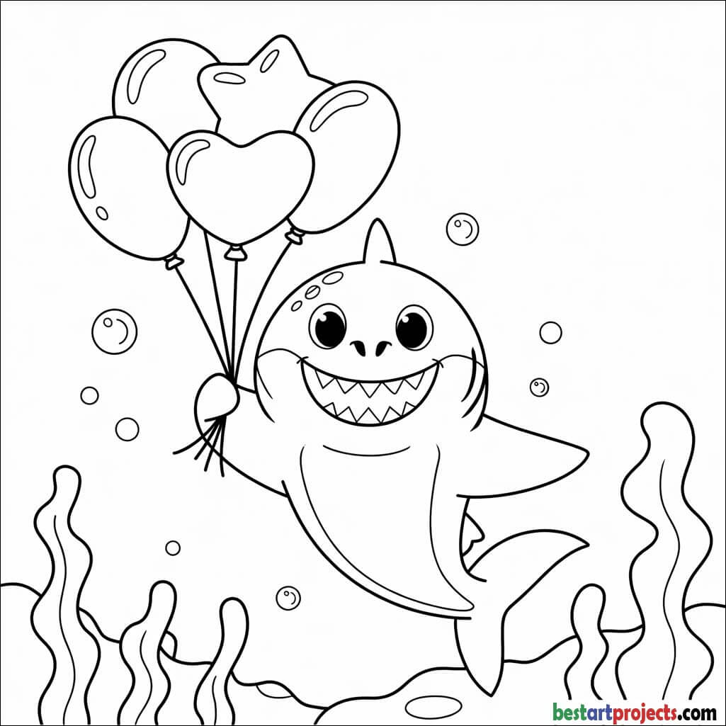 Shark holding balloons to coloring