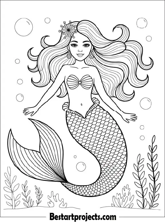 Beautiful Mermaid Coloring Sheet