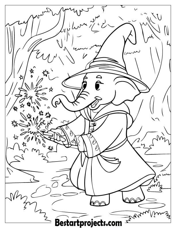 Elephant Wizard Casting Sparkling Spells