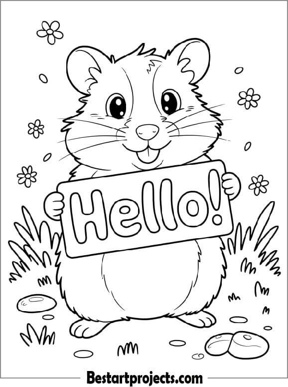 Hamster Holding a “Hello!” sign