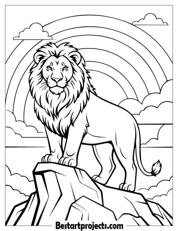 Lion with a rainbow background