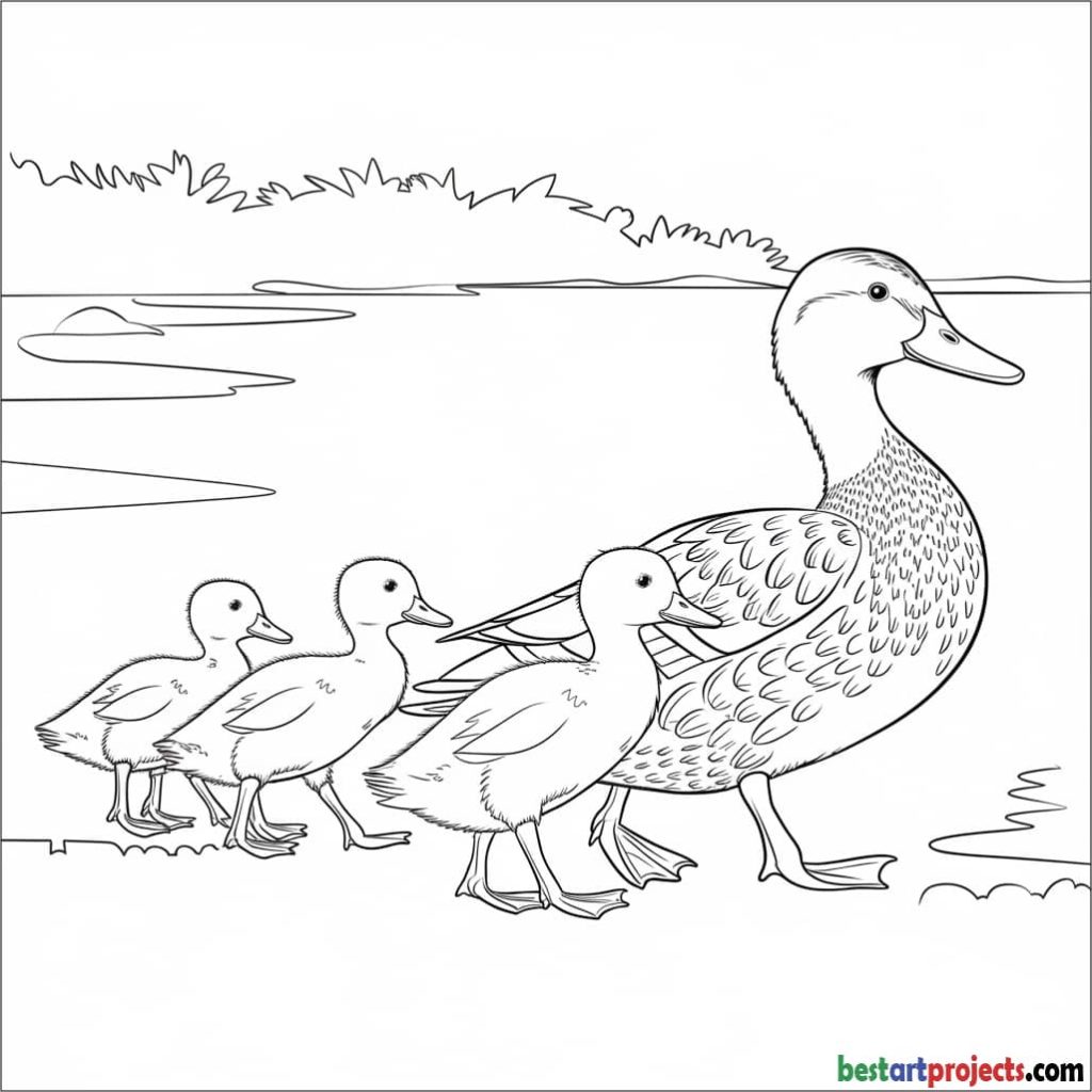 Mother Duck with Ducklings printable pdf 